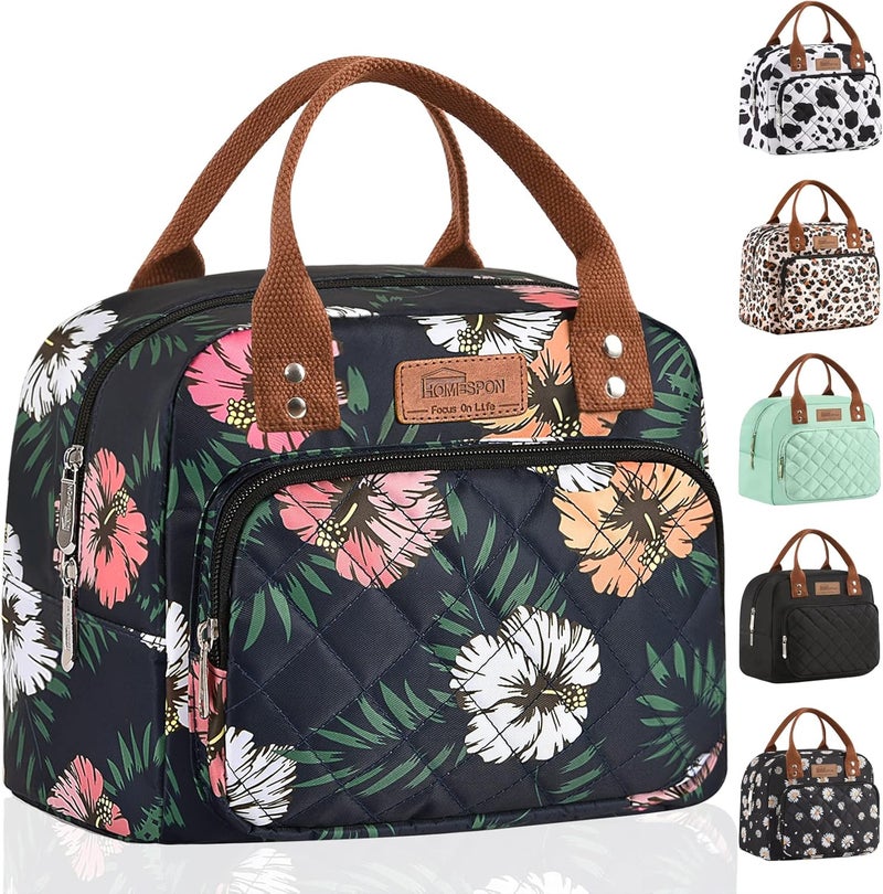 Buringer HOMESPON Lunch Bag for Woman Man Adults with Front Pocket Insulated Lunch Tote Lunch Box Container for Work Picnic or Travel（Green Leaves） - Image 1